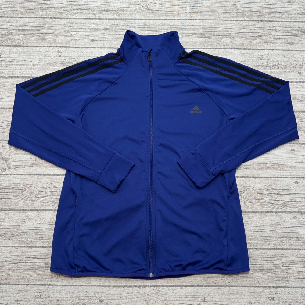 Adidas Track Jacket Women's XL Blue Climalite 3-Stripe Athletic Training Workout